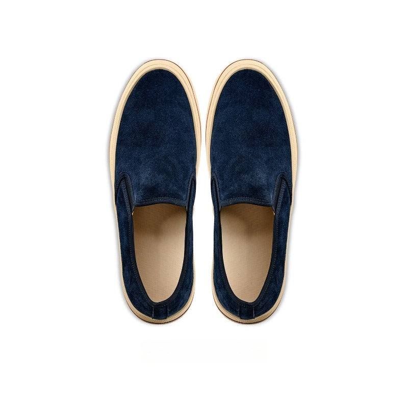Lunepebbla Brown — handmade suede slip-on sneakers for men, gum sole casual shoes detail view