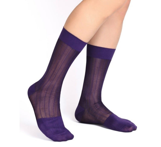 Lunepebbla ribbed sheer forest green nylon dress socks with contrast panels mid-calf
