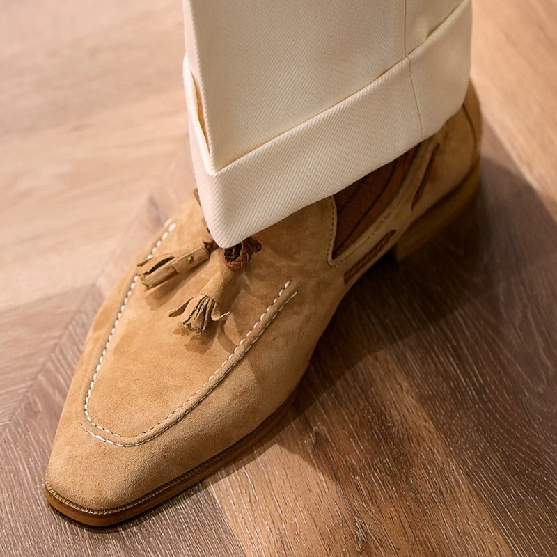 Handmade Lambskin Suede Tassel Loafers