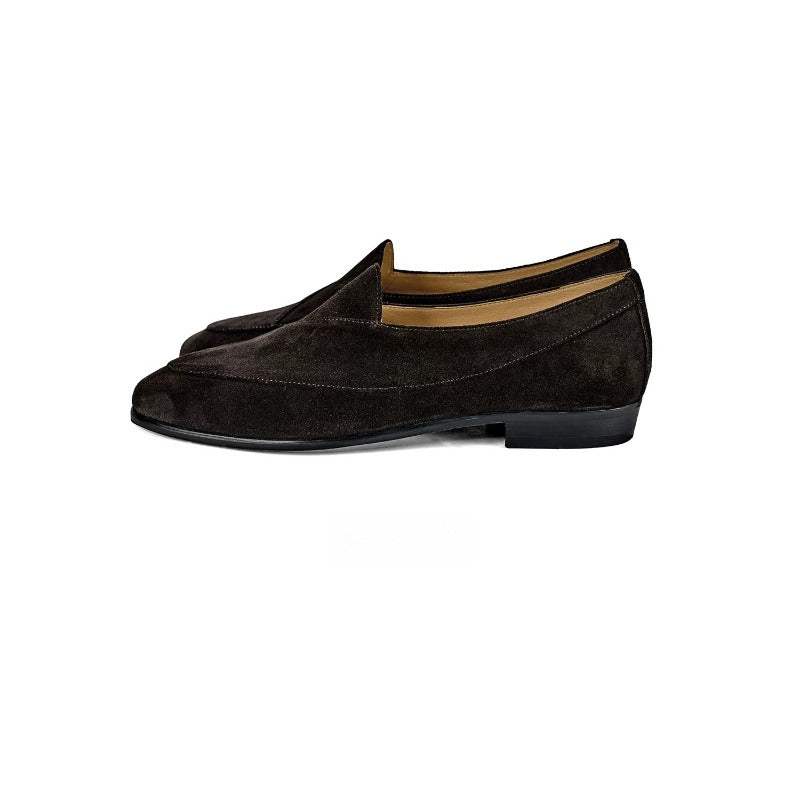 Handmade Dark Brown Suede Belgian Loafers for Men