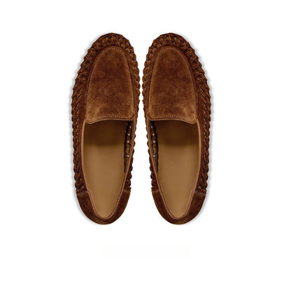 Lunepebbla Tan Brown — handmade woven leather loafers for men, braided slip-on shoes sole view