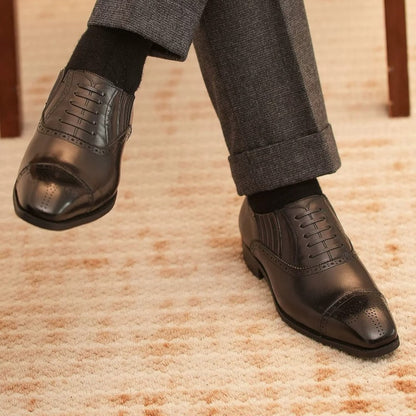 Handmade Black Cap-Toe Oxford Brogue Shoes for Men