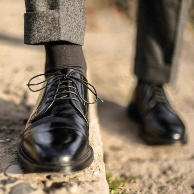 Handmade Black Leather Derby Shoes for Men