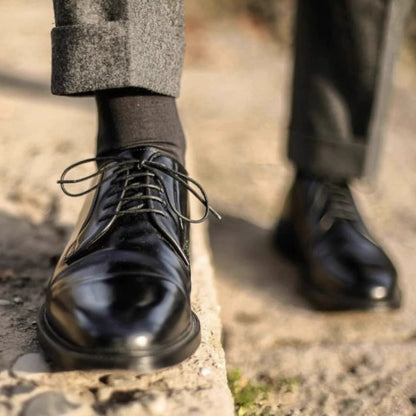 Handmade Black Leather Derby Shoes for Men