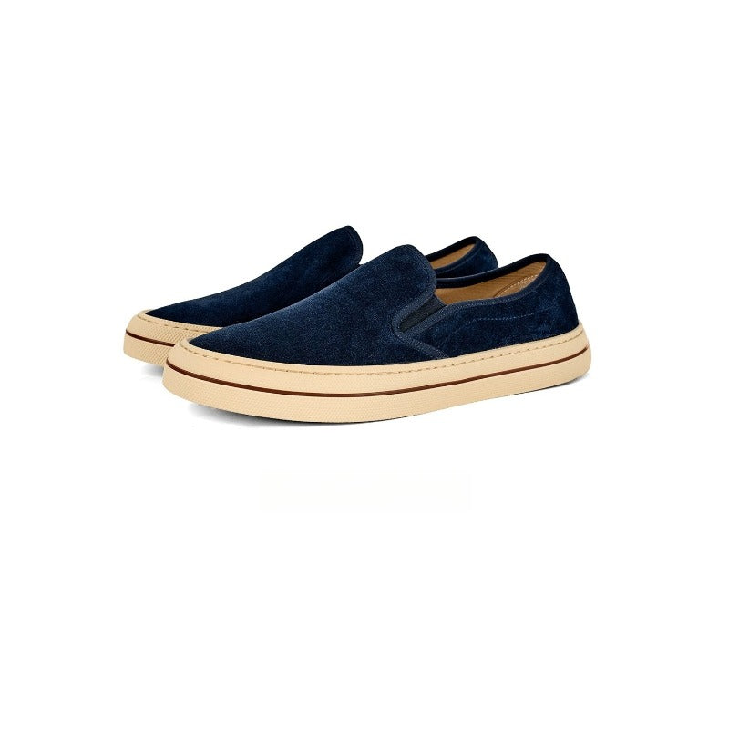 Lunepebbla Brown — handmade suede slip-on sneakers for men, gum sole casual shoes detail view