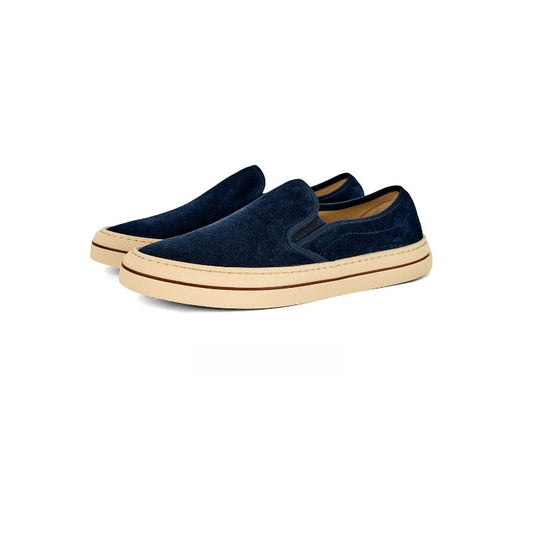 Lunepebbla Brown — handmade suede slip-on sneakers for men, gum sole casual shoes detail view