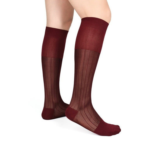 Lunepebbla ribbed sheer dress socks close-up showing rib texture and tonal opaque construction