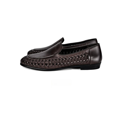 Lunepebbla Black — handmade woven leather loafers for men, braided slip-on shoes side profile