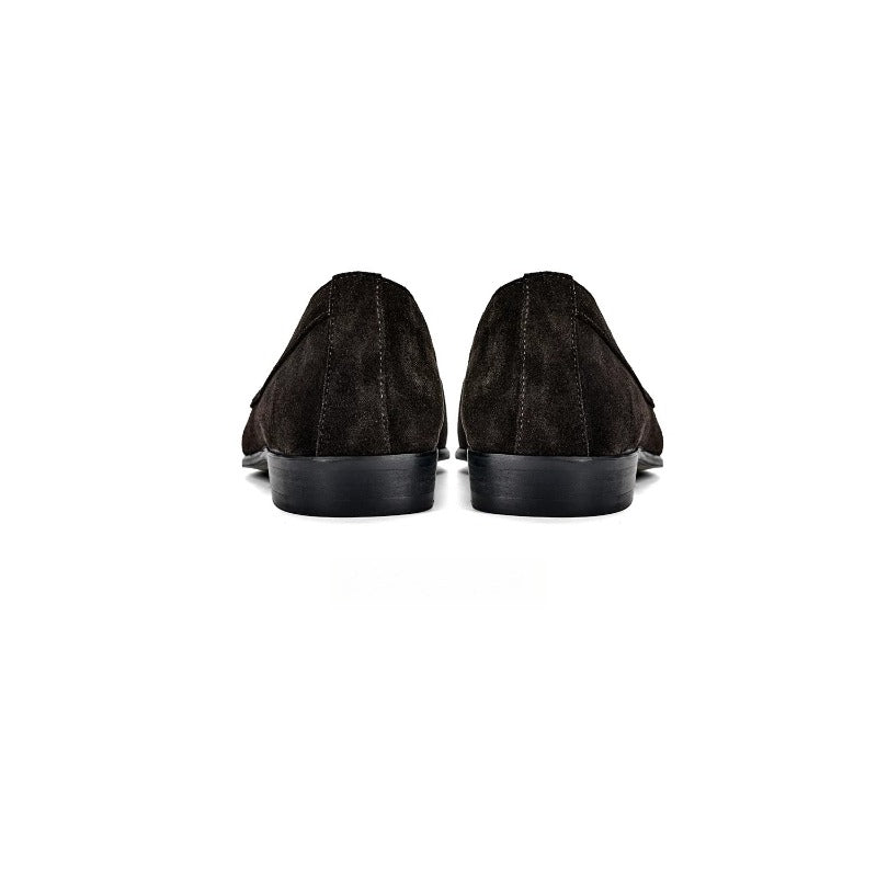 Handmade Dark Brown Suede Belgian Loafers for Men
