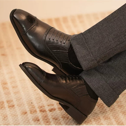 Handmade Black Cap-Toe Oxford Brogue Shoes for Men