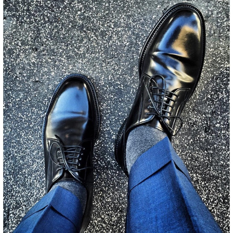 Handmade Black Leather Derby Shoes for Men