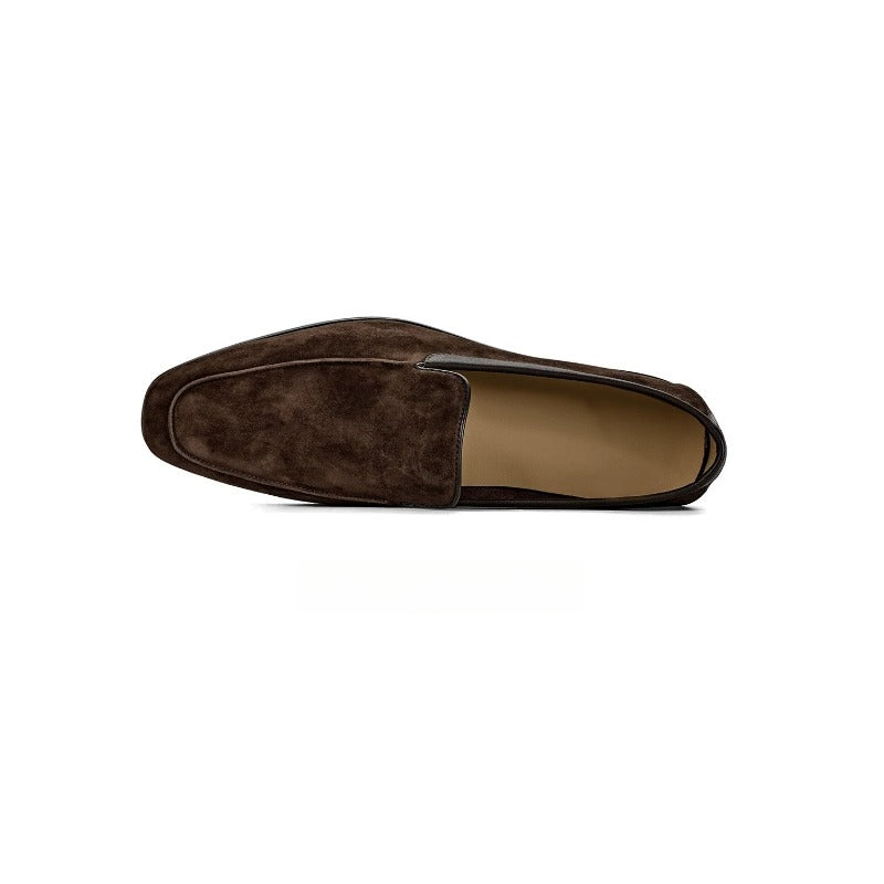 Lunepebbla Tan — handmade suede Venetian loafers for men, slip-on dress shoes detail view