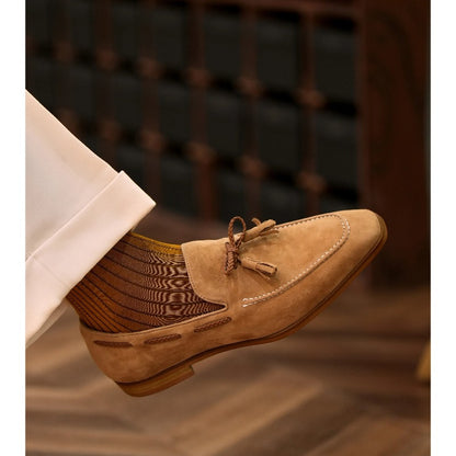 Handmade Lambskin Suede Tassel Loafers