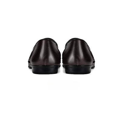 Lunepebbla Black — handmade woven leather loafers for men, braided slip-on shoes top down view