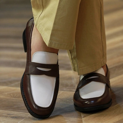 Handmade Suede & Leather Dual-Texture Penny Loafers