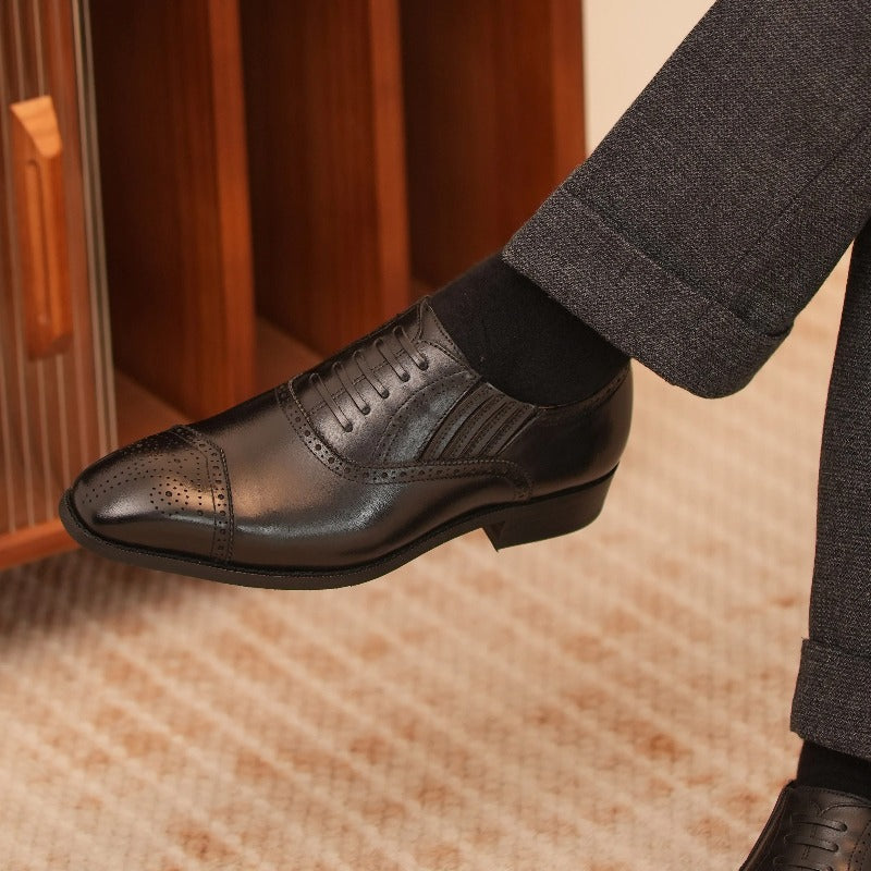 Handmade Black Cap-Toe Oxford Brogue Shoes for Men
