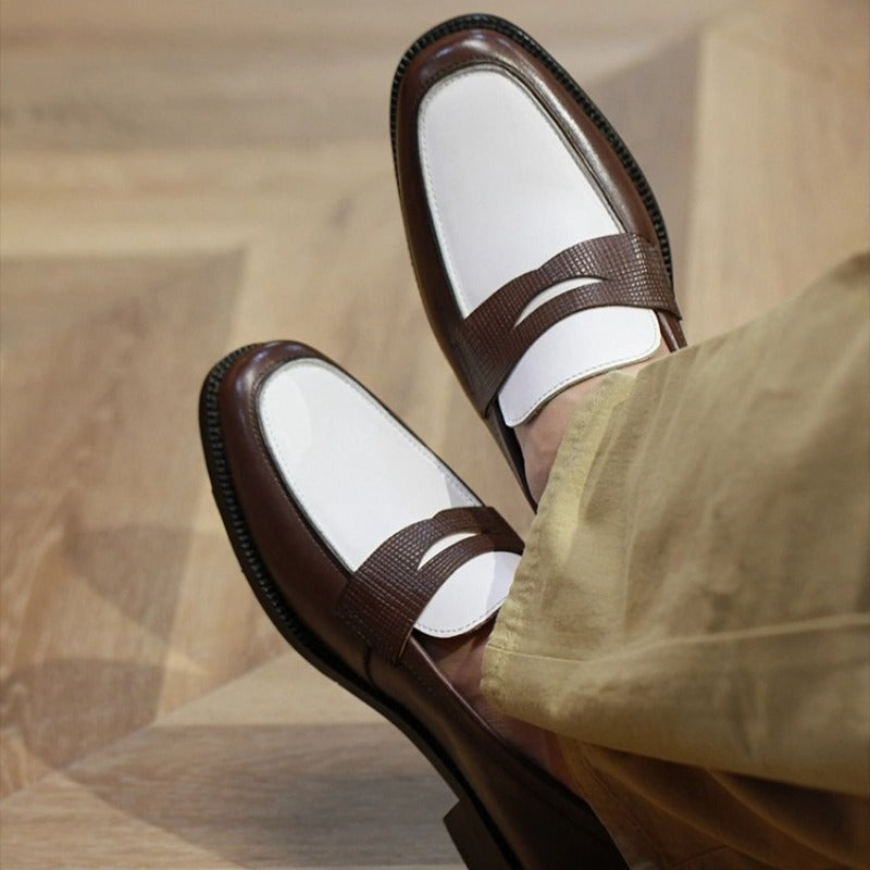 Handmade Suede & Leather Dual-Texture Penny Loafers
