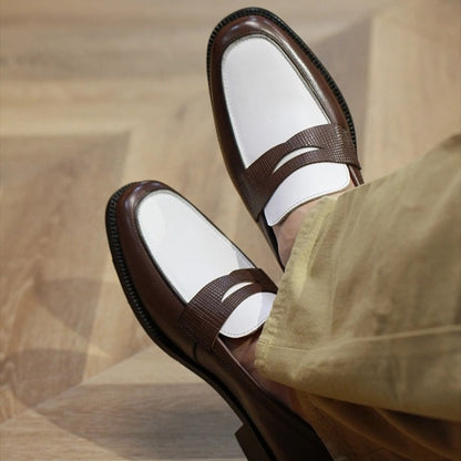 Handmade Suede & Leather Dual-Texture Penny Loafers