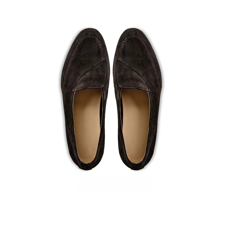 Handmade Dark Brown Suede Belgian Loafers for Men