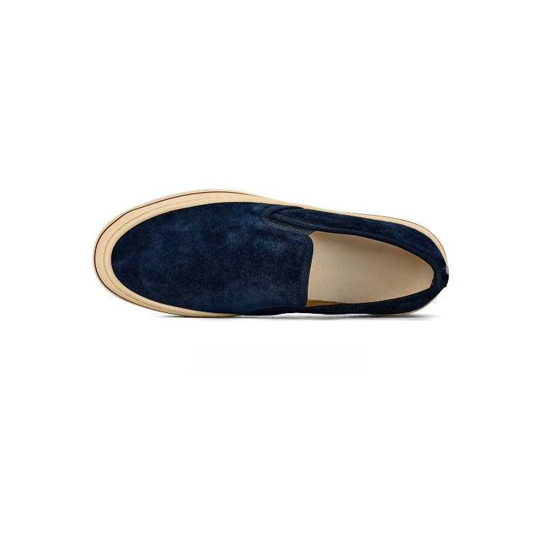 Lunepebbla Brown — handmade suede slip-on sneakers for men, gum sole casual shoes detail view