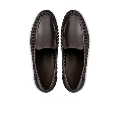 Lunepebbla Black — handmade woven leather loafers for men, braided slip-on shoes sole view