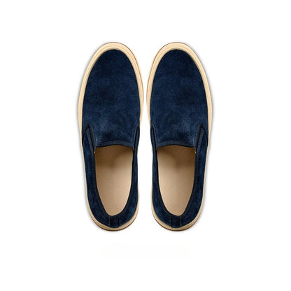 Lunepebbla Brown — handmade suede slip-on sneakers for men, gum sole casual shoes detail view