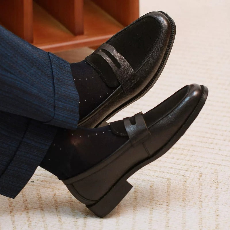 Handmade Suede & Leather Dual-Texture Penny Loafers