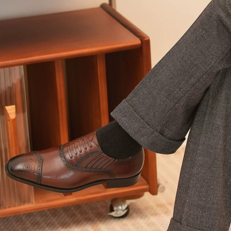Handmade Dark Brown Cap-Toe Oxford Brogue Shoes for Men