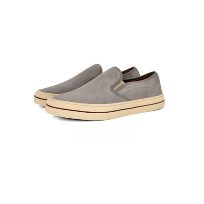 Lunepebbla Brown — handmade suede slip-on sneakers for men, gum sole casual shoes detail view