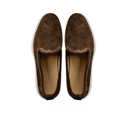 Lunepebbla Dark Brown — handmade suede loafers white sole, summer slip-on shoes for men sole view
