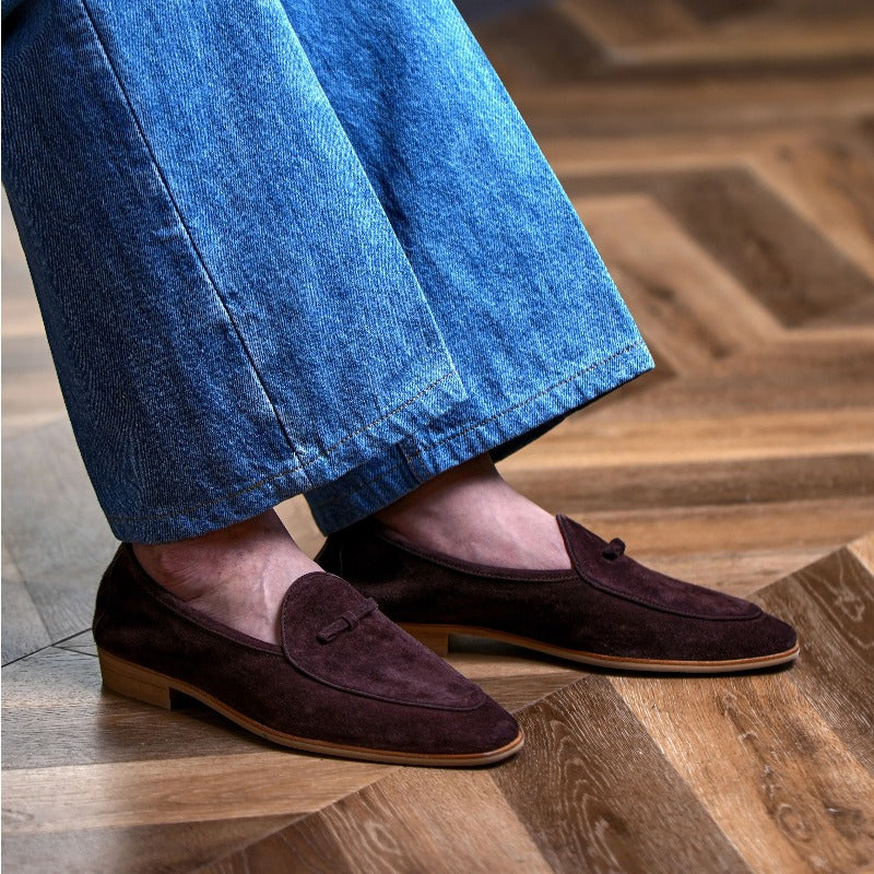 Handmade Suede Tassel Loafers for Men