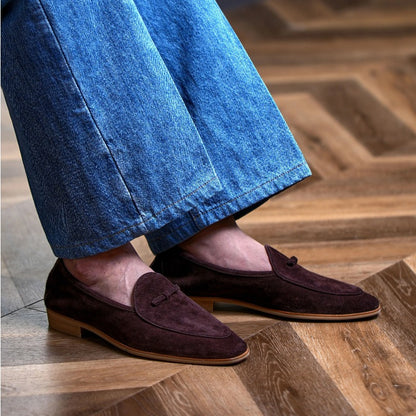 Handmade Suede Tassel Loafers for Men