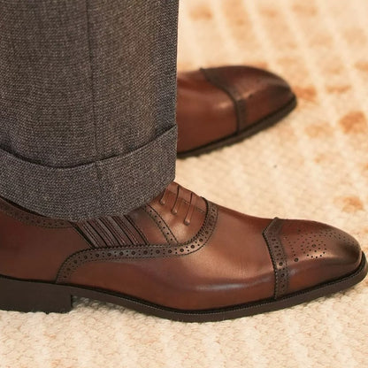 Handmade Dark Brown Cap-Toe Oxford Brogue Shoes for Men