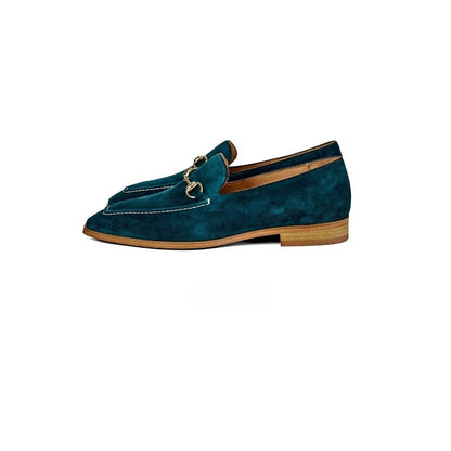 Lunepebbla suede horsebit loafers worn with chinos showing casual styling