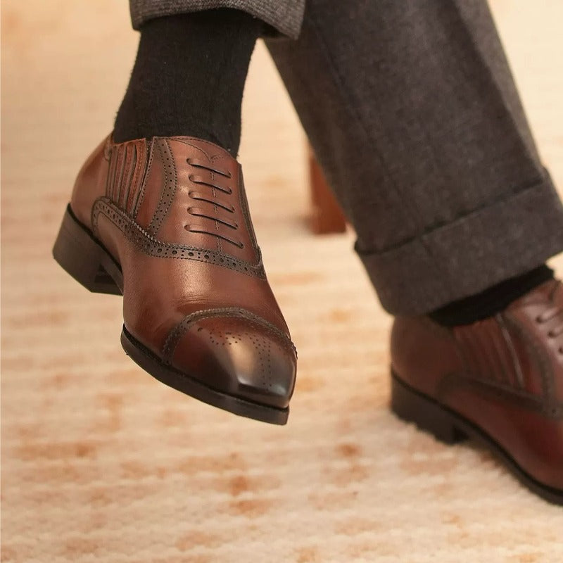 Handmade Dark Brown Cap-Toe Oxford Brogue Shoes for Men