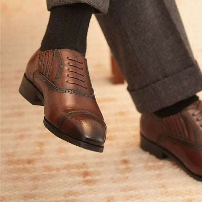 Handmade Dark Brown Cap-Toe Oxford Brogue Shoes for Men