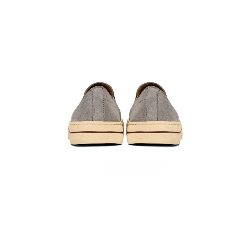 Lunepebbla Brown — handmade suede slip-on sneakers for men, gum sole casual shoes detail view