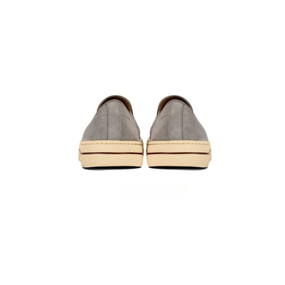 Lunepebbla Brown — handmade suede slip-on sneakers for men, gum sole casual shoes detail view