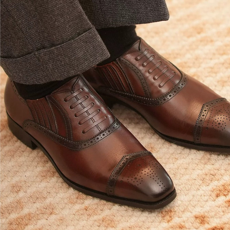 Handmade Dark Brown Cap-Toe Oxford Brogue Shoes for Men