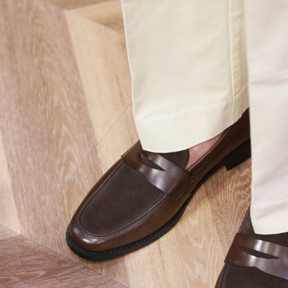 Handmade Suede & Leather Dual-Texture Penny Loafers