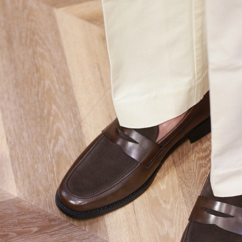 Handmade Suede & Leather Dual-Texture Penny Loafers