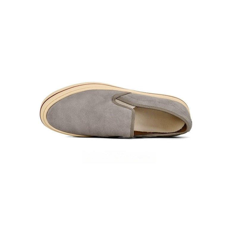 Lunepebbla Brown — handmade suede slip-on sneakers for men, gum sole casual shoes detail view