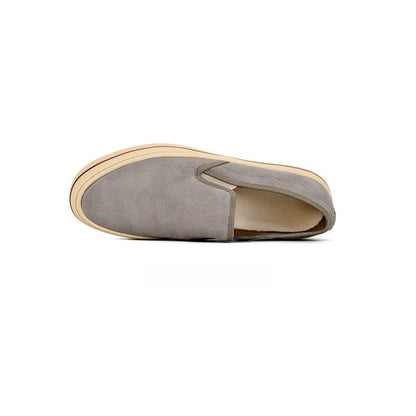 Lunepebbla Brown — handmade suede slip-on sneakers for men, gum sole casual shoes detail view