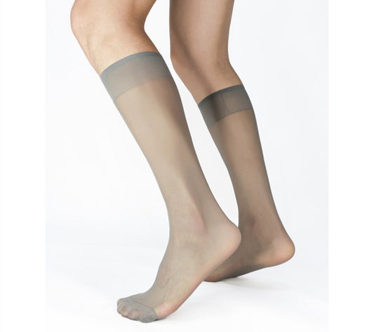 Lunepebbla sheer grey nylon dress socks for men, knee-high lightweight on foot