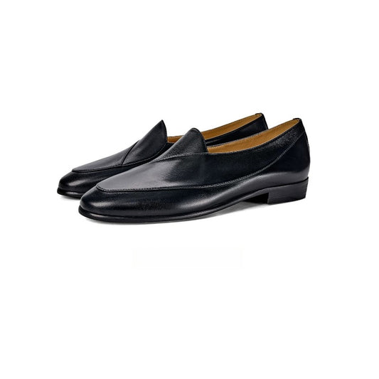 Handmade Black Leather Belgian Loafers for Men