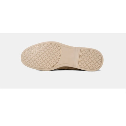 Lunepebbla Tan — handmade suede loafers white sole, summer slip-on shoes for men on foot lifestyle