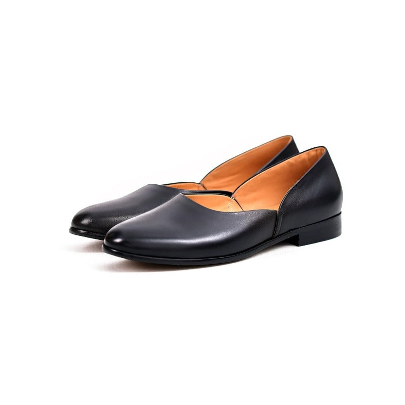 Lunepebbla handmade black leather pointed-toe loafers for men, full-grain slip-on dress shoes