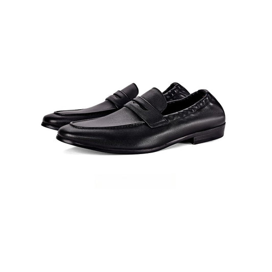 Lunepebbla Black — handmade leather penny loafers for men, slip-on dress shoes front view pair