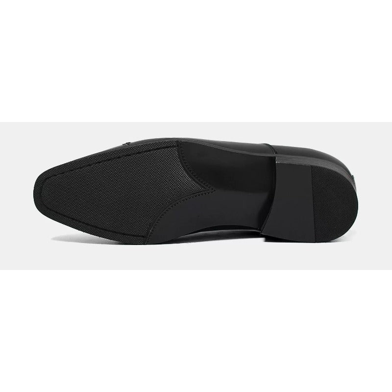 Handmade Black Leather Laceless Cap-Toe Oxfords for Men