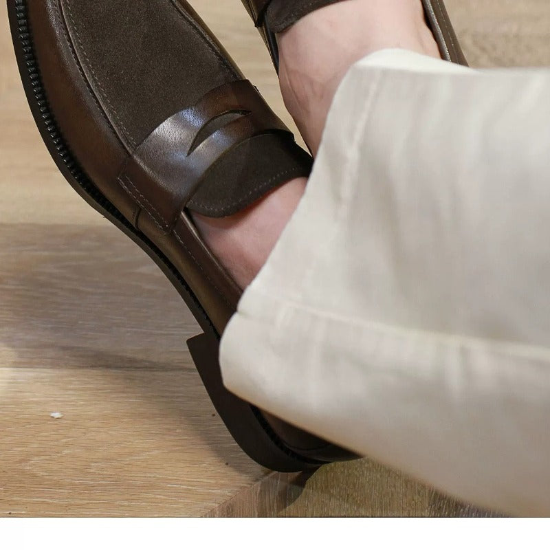 Handmade Suede & Leather Dual-Texture Penny Loafers